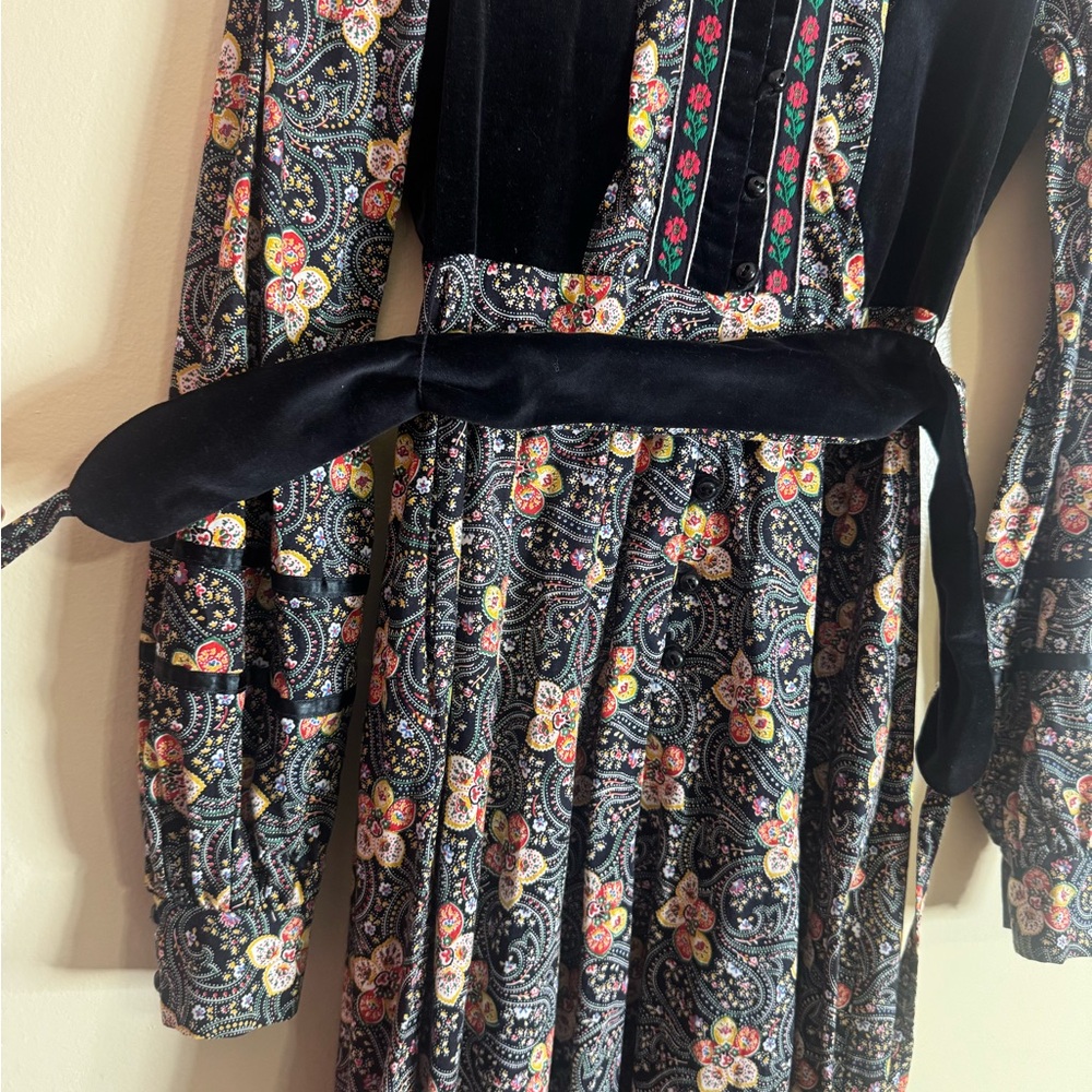 Vintage Rare Gunne Sax Floral Paisley Print Long Sleeve Dress Black and Red - Picture 3 of 13
